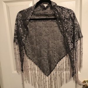 Beautiful Silver Shawl or Scarf With Long Tassels